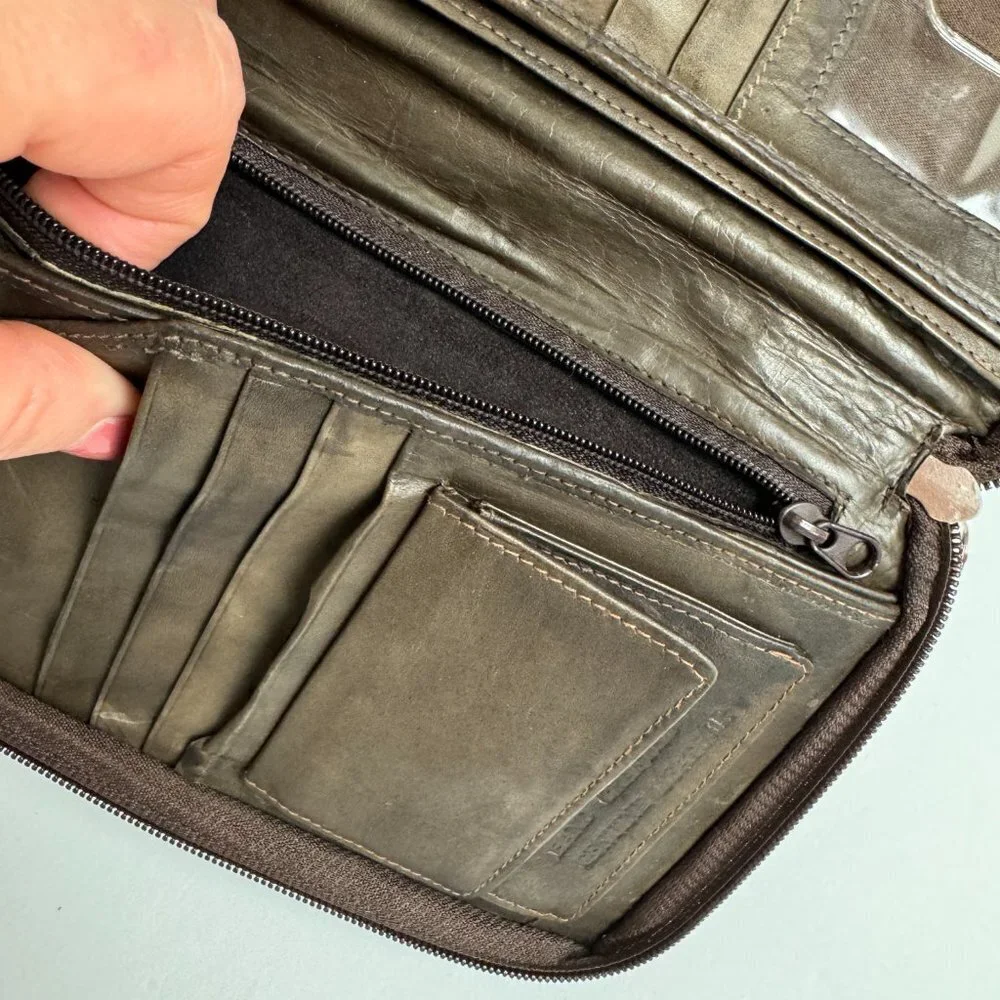 Large Genuine Leather Wallet Travel Passport Cards ID